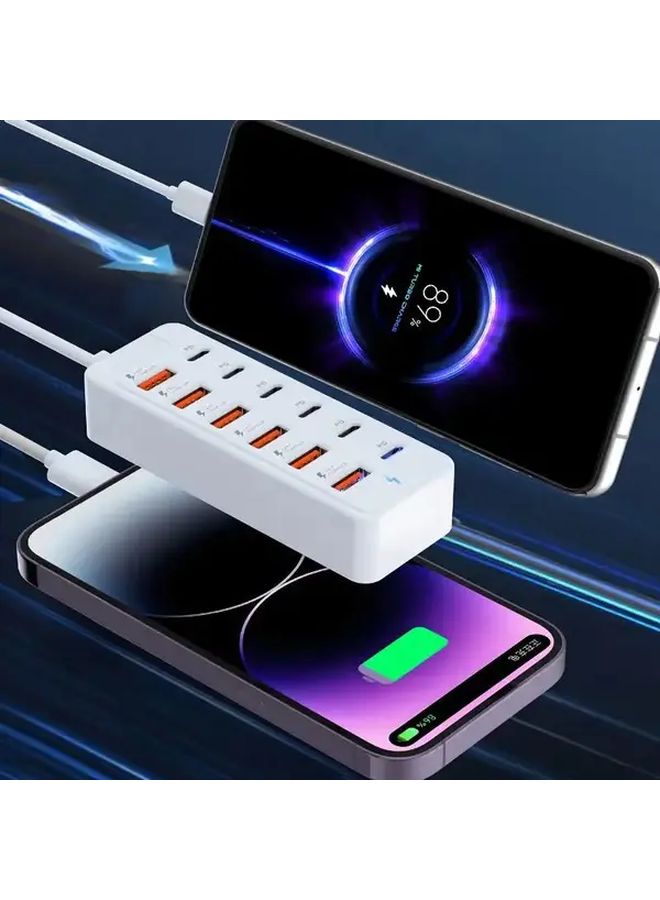 White 12 Port USB 3 0 Type C Fast Charging Power Strip 66W PD Charging Station for Home Office - Image 2